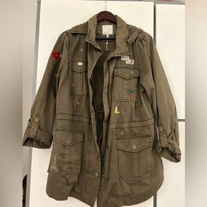 Joie Khaki Utility Jacket with Embroidery